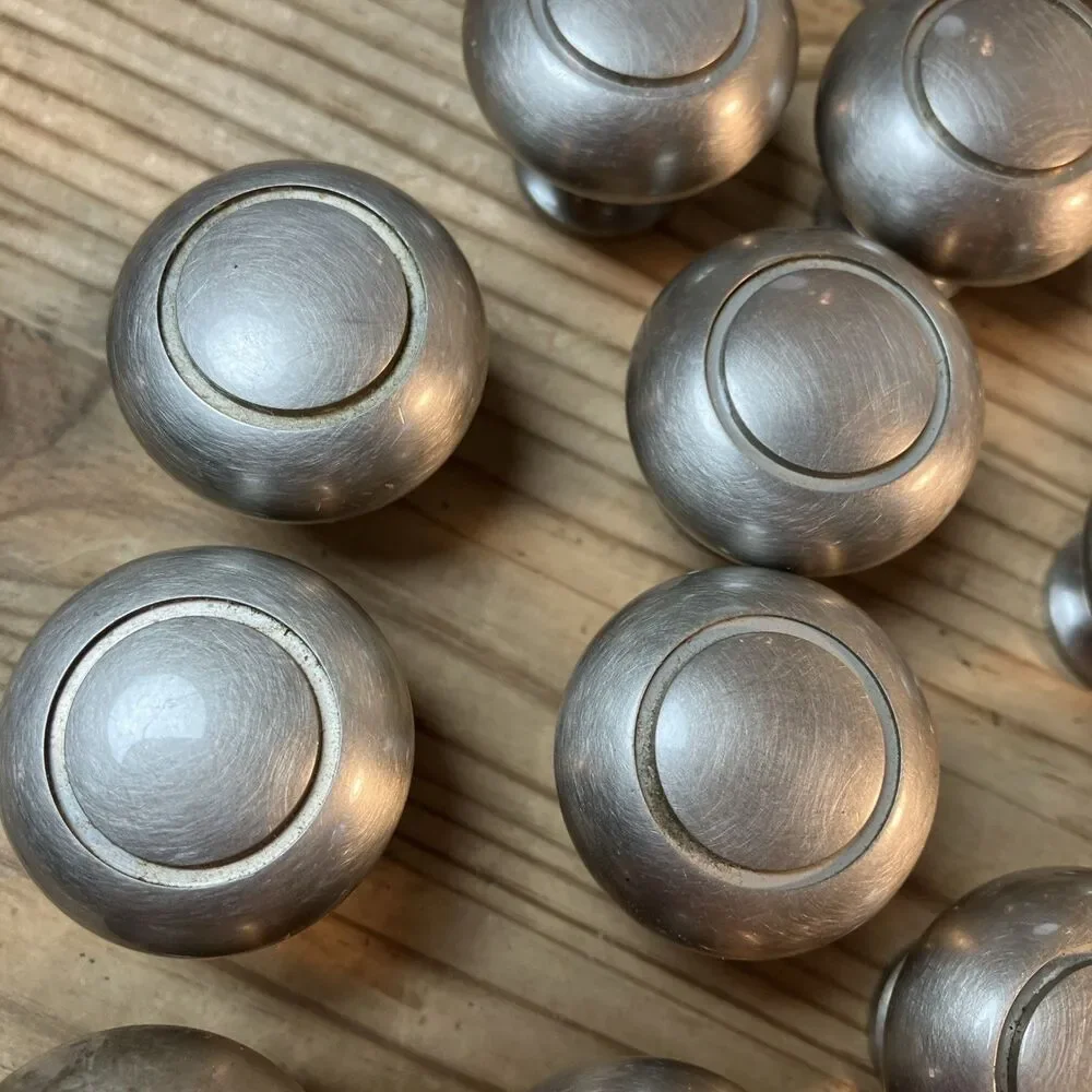 Lot Of 24 1.25 In Brushed Nickel Round Knob Heavy No Screws Previously Used